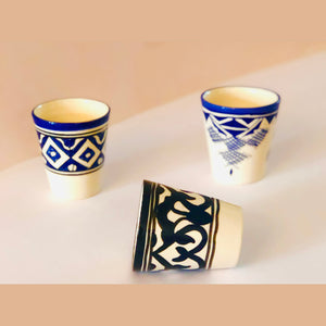 Blue White Black Geometric Design Handpainted Ceramic Water Glasses