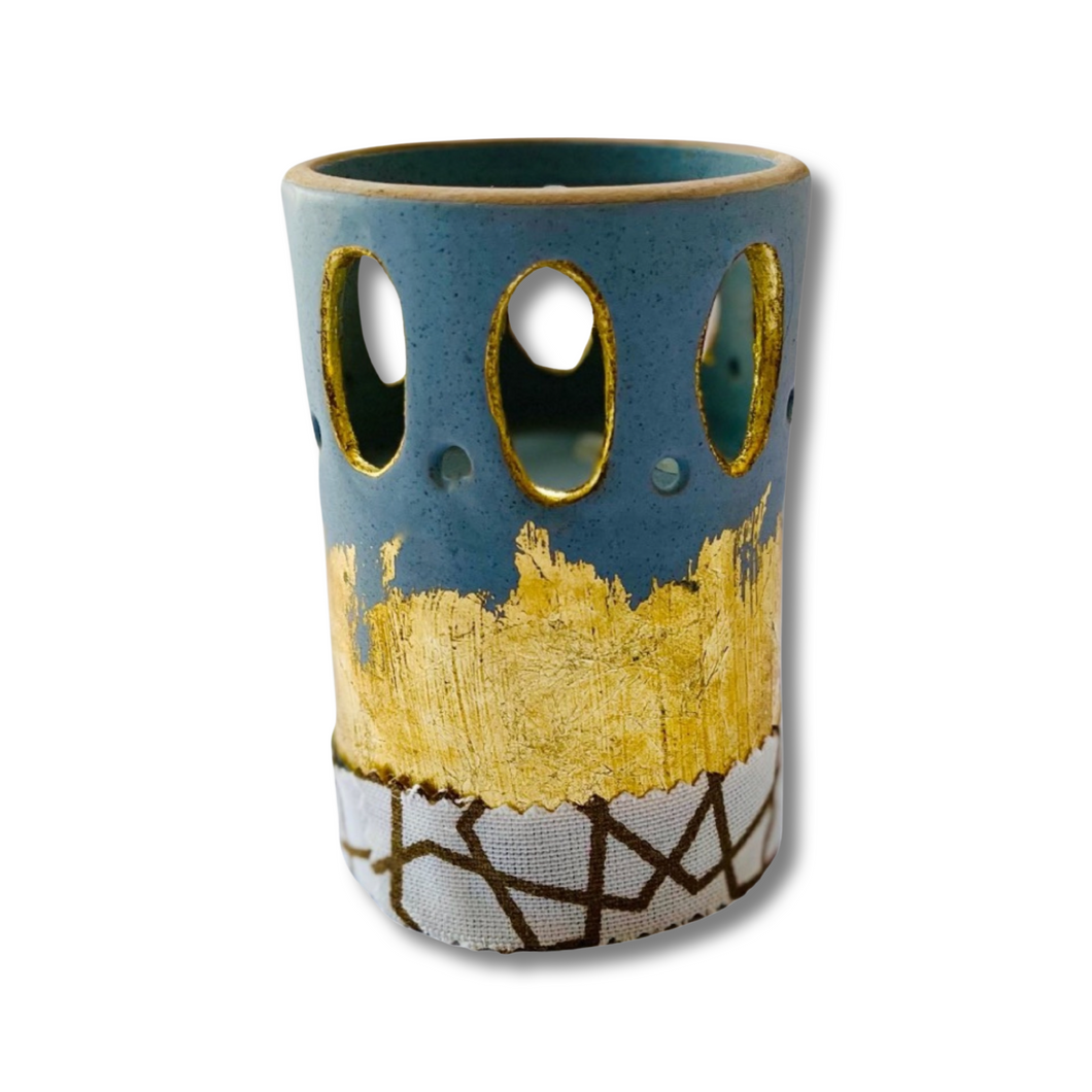 Handpainted Grey Gold Candle Holder