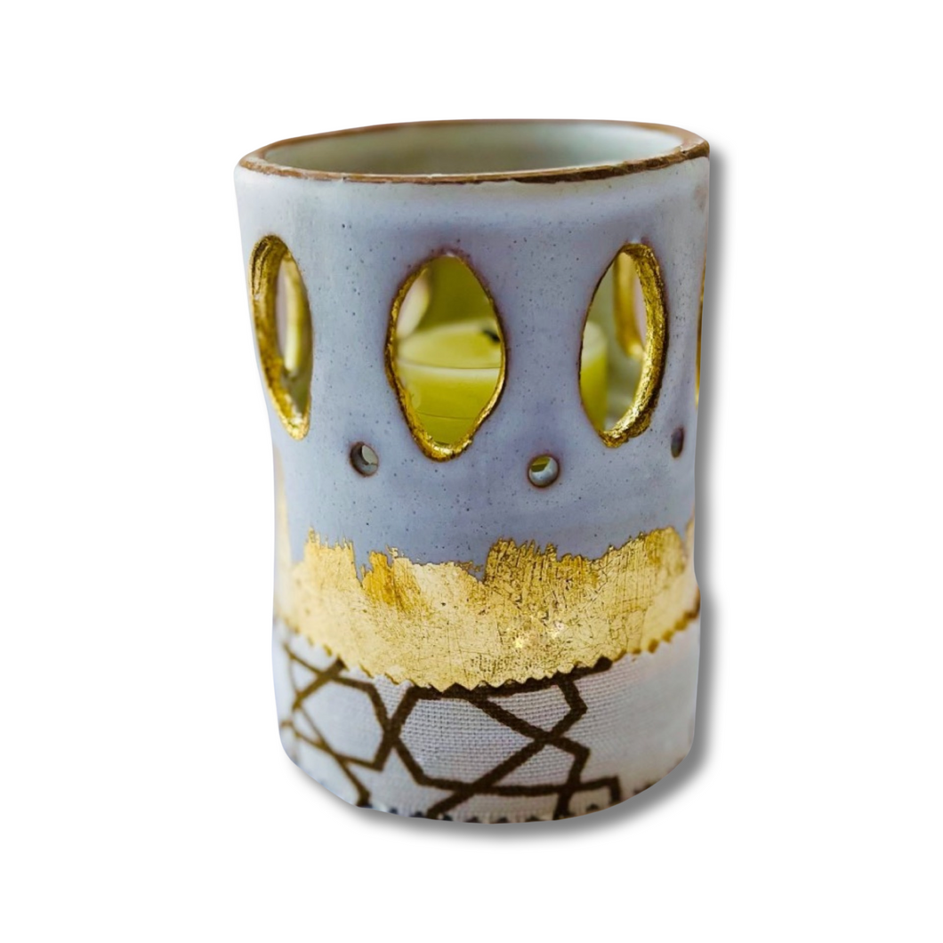 Handpainted White Gold Candle Holder