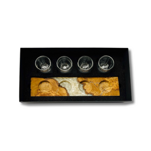 Wood & Resin Tray with 4 Espresso Cups Flight in Gift Box