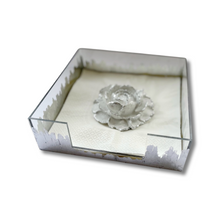 Load image into Gallery viewer, Acrylic Square Handpainted Napkin Holder with Silver Ceramic Rose
