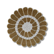 Load image into Gallery viewer, Beaded Flower Gold  White Round Placemat
