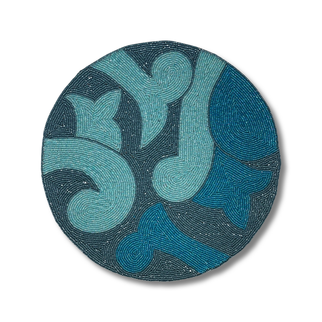 Beaded Abstract Blue Round Placemat