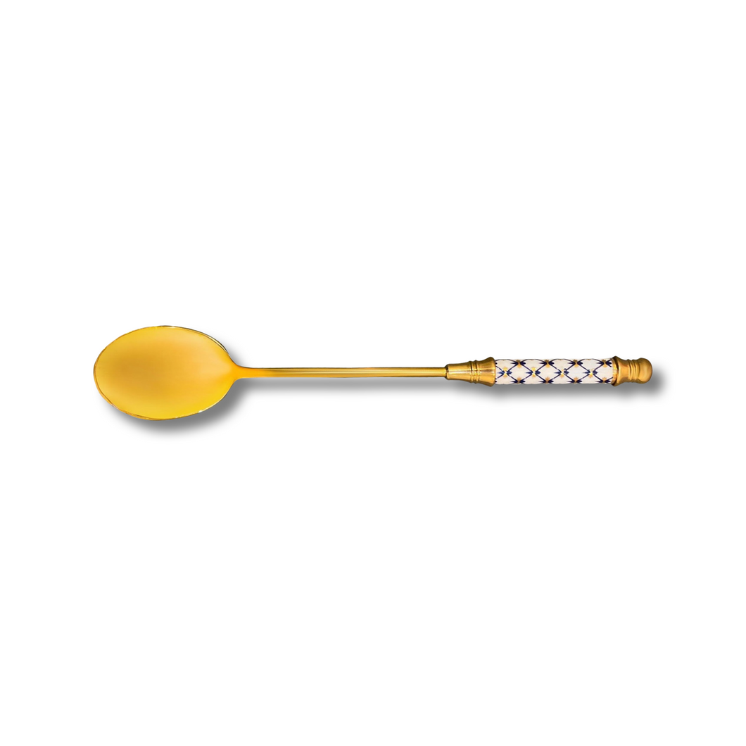 Gold Coffee Spoon with White and Blue Handle
