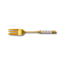 Load image into Gallery viewer, Gold Dessert Fork with White and Blue Handle
