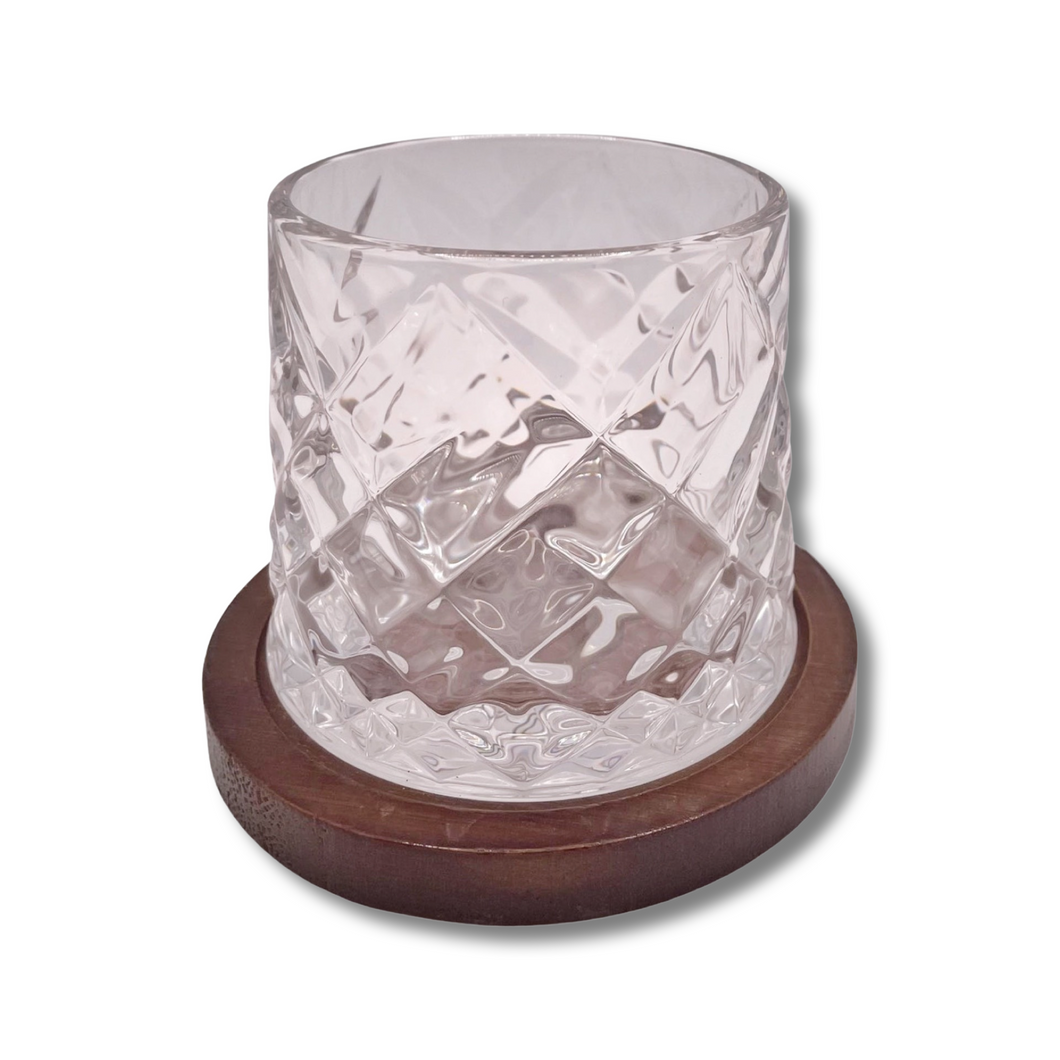 Rolling Whiskey Crystal Glass with Wooden Coaster