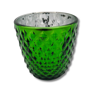 Green Glass Geocut Candle Votive Holder