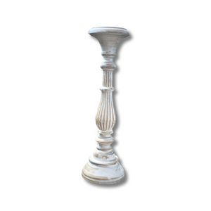 White Wood Carved Candle Stick Holder