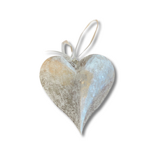 Load image into Gallery viewer, Silver Wood Carved Heart Christmas Tree Ornament

