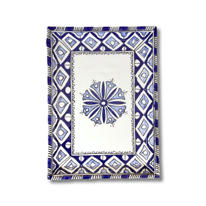 Handpainted Ceramic Blue White Geometric Serving Platter