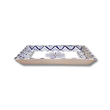 Load image into Gallery viewer, Handpainted Ceramic Blue White Geometric Serving Platter
