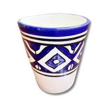 Load image into Gallery viewer, Handpainted Ceramic Blue White Geometric Water Glass
