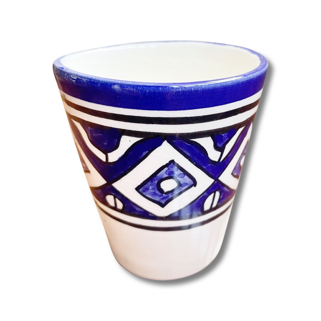 Handpainted Ceramic Blue White Geometric Water Glass