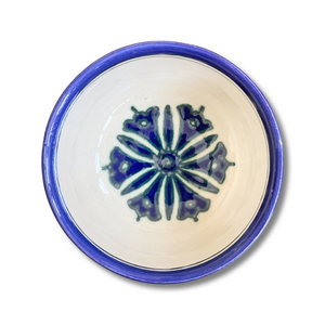 Handpainted Ceramic Blue White Geometric Bowl