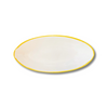 Oval Handpainted Ceramic White Serving Bowl with Yellow Border