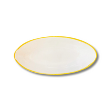 Load image into Gallery viewer, Oval Handpainted Ceramic White Serving Bowl with Yellow Border
