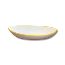 Load image into Gallery viewer, Oval Handpainted Ceramic White Serving Bowl with Yellow Border
