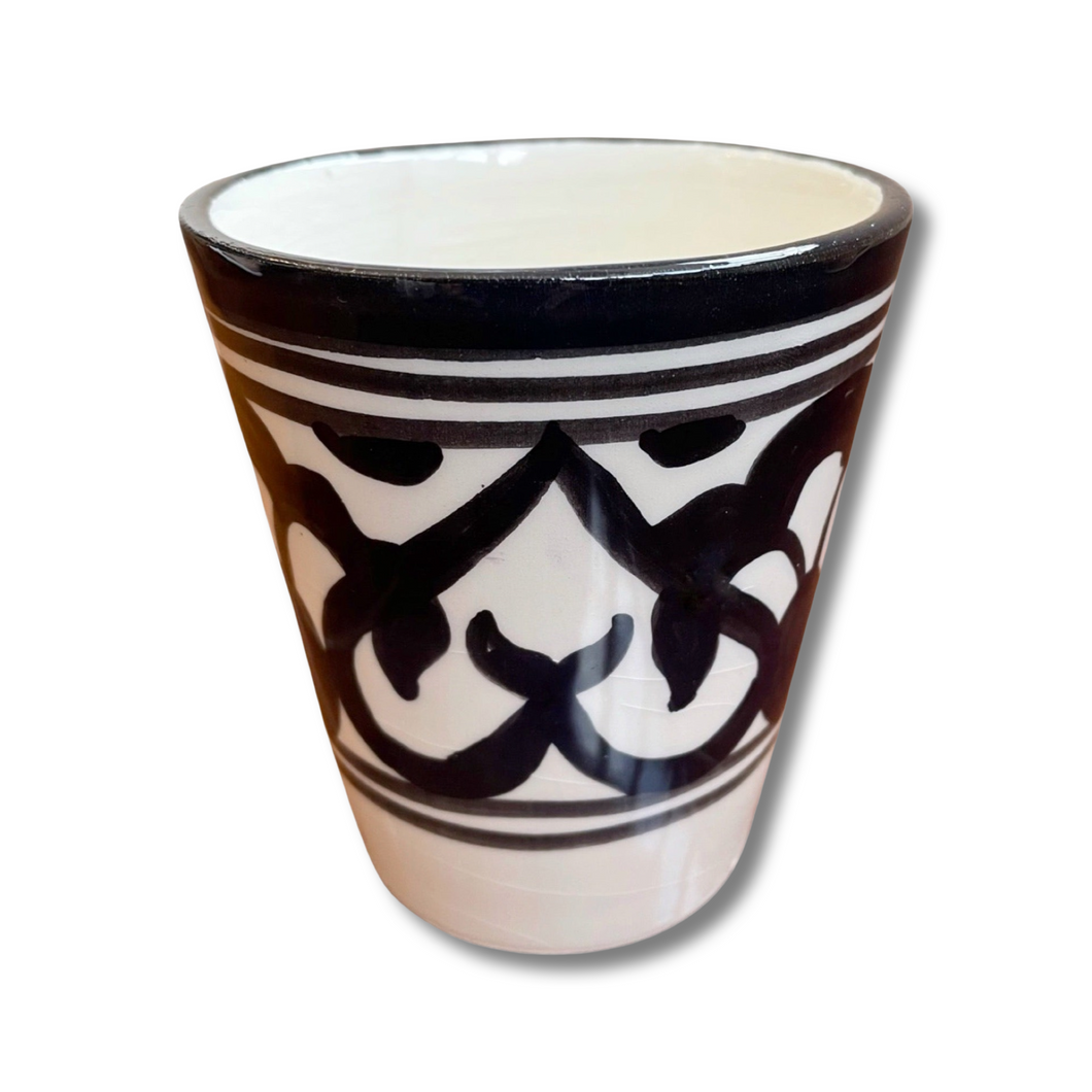 Handpainted Ceramic Black White Geometric Water Glass
