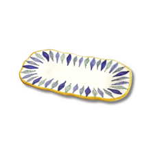 Load image into Gallery viewer, Handpainted Ceramic Serving Plate Feather Blue White Yellow
