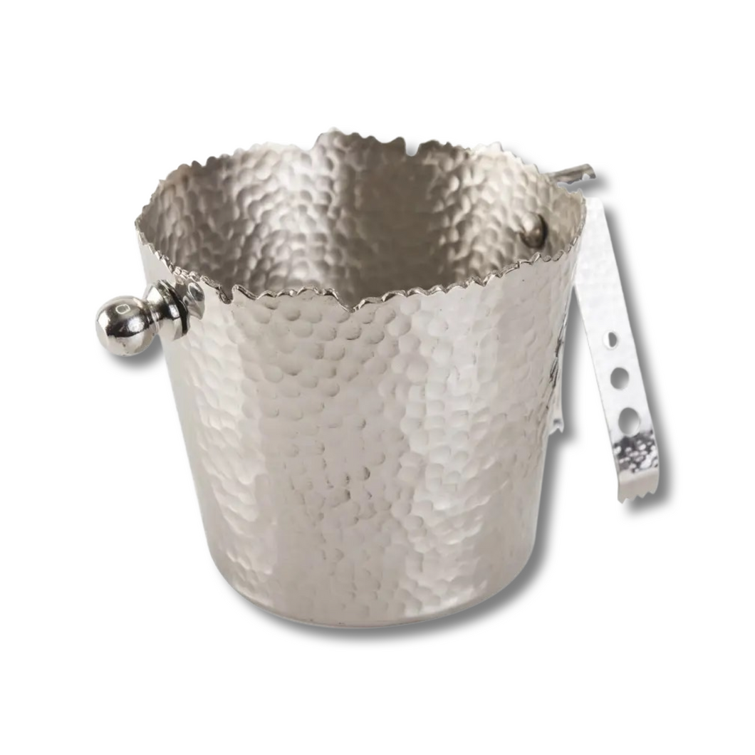 Hammered Silver Ice Bucket with Tongs