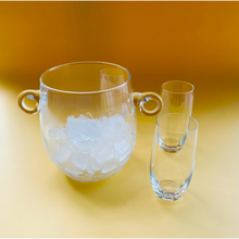 Load image into Gallery viewer, Glass Ice Bucket with Handles and two glasses
