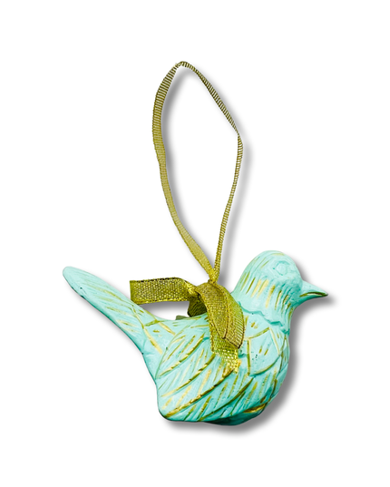 Aqua Wood Carved Bird Christmas Tree Ornament