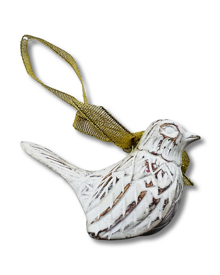 White Wood Carved Bird Christmas Tree Ornament