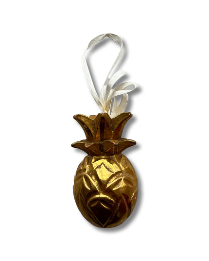 Gold Wood Carved Pineapple Christmas Tree Ornament
