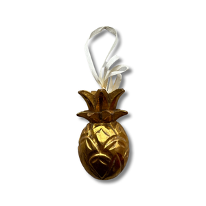 Gold Wood Carved Pineapple Christmas Tree Ornament