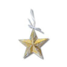 Load image into Gallery viewer, Gold Wooden Handcarved Star Christmas Ornament
