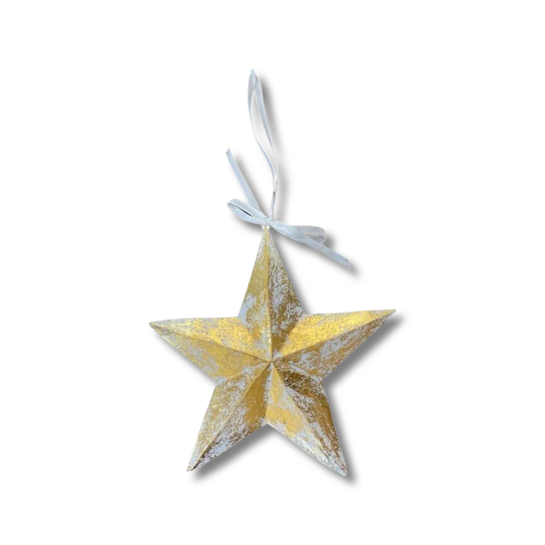 Gold Wooden Handcarved Star Christmas Ornament