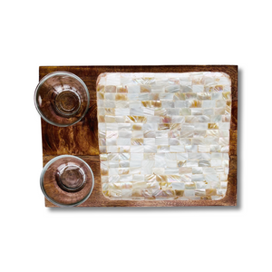 Wooden Mother of Pearl Tray with Two Bowls