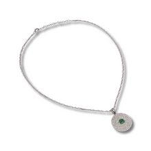 Load image into Gallery viewer, Silver Necklace with Diamonds and Green Stones Evil Eye

