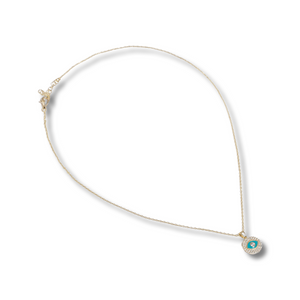 Gold Necklace with Diamonds and Turquoise Enamel Evil Eye