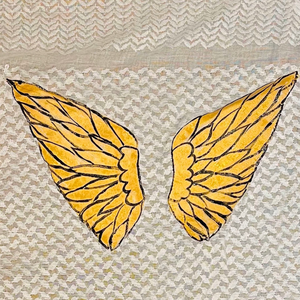 Hand-painted white kaftan with Gold Wings
