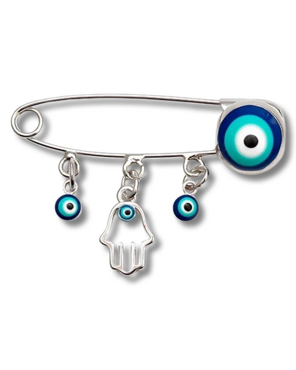 Silver Evil Eye Hamsa Baby Pin 