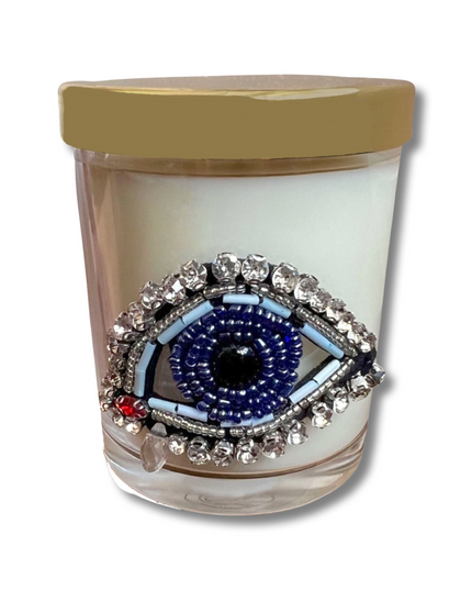 Beaded Evil Eye Vanilla Scented Candle with Gold Lid