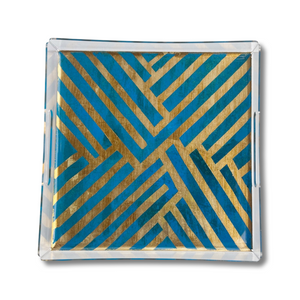 Hand Painted Geometric Blue Gold Acrylic Tray