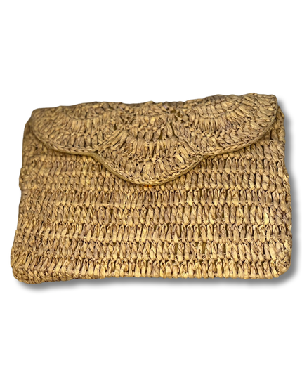 Beige Rafiya Clutch Handbag