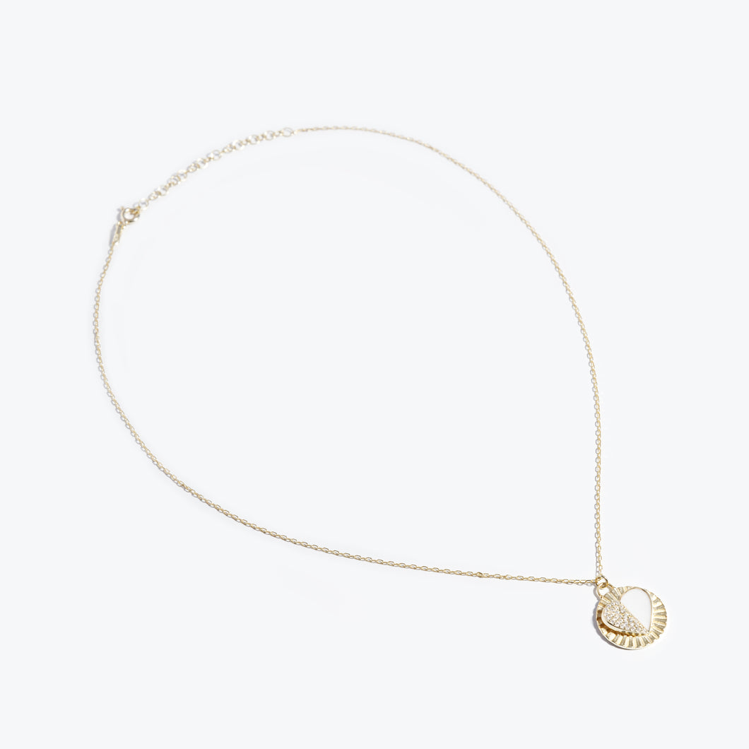 Gold Necklace with Coin Diamond White Heart