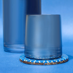 Silver Reflecting Water Glass Bamboo Blue Coaster