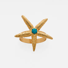 Load image into Gallery viewer, Joanna Buchanan Gold Turquoise Starfish Napkin Ring
