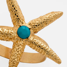 Load image into Gallery viewer, Joanna Buchanan Gold Turquoise Starfish Napkin Ring

