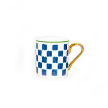 Load image into Gallery viewer, Bone China White Blue Espesso Cup Checkered Orange Border
