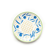 Load image into Gallery viewer, Bone China White Blue Espesso Cup Checkered Orange Border Saucer
