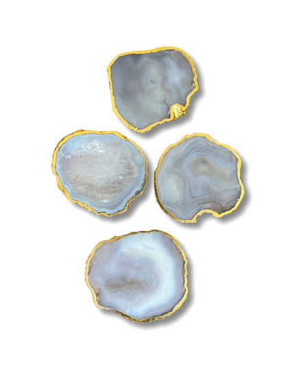 Gray Agate Coasters Set with Gold Border