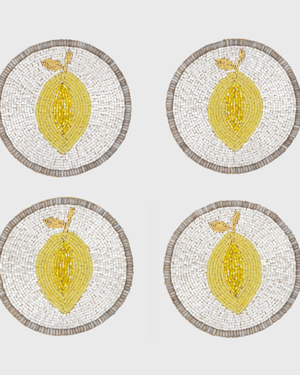 Joanna Buchanan Hand Beaded White Yellow Lemon Coasters