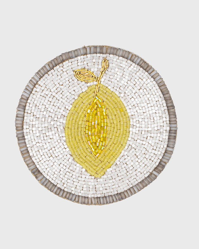 Joanna Buchanan Hand Beaded White Yellow Lemon Coasters