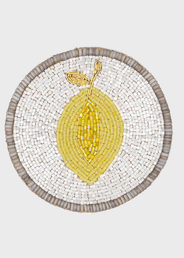 Joanna Buchanan Hand Beaded White Yellow Lemon Coasters