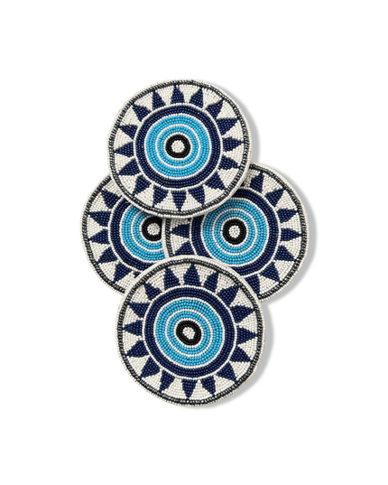 Evil Eye Geometric Design Beaded Coaster